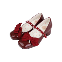 酒红色(低跟2cm) 第2批 34 已截团|蝴蝶酥2团|白茶入梦原创蝴蝶结珍珠方头低跟优雅百搭少女