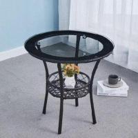 [黑棕色]57直径大玻璃 接待藤椅三件套室内桌椅旅店家用小圆桌饮品店茶桌圆形铁艺甜品店