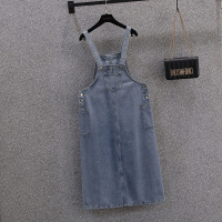 蓝色 M码95-105斤 胖mm大码女装春夏中长款牛仔背带裙女韩版宽松设计感吊带连衣裙子