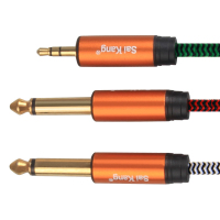 绿色 1米 saikang AV203一分二音频线 3.5转双6.5大二芯电脑调音台音箱电子琴吉他功放音响录音棚连接线