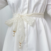 白色 chic复古时尚连衣裙收腰装饰腰带女韩版简约百搭蕾丝蝴蝶结腰绳潮