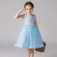 蓝色无袖花朵裙 110cm 儿童合唱演出服男女童礼服大合唱团中小学生诗歌朗诵表演舞蹈服装