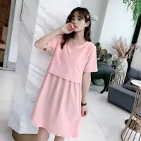 粉红色 M 哺乳衣外出辣妈款哺乳连衣裙夏装外出短袖哺乳期夏季女装喂奶裙子