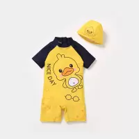 黄色 80cm(80cmXS码建议身高70-80CM) 1-3岁2儿童泳衣连体男童速干泳衣游泳衣婴儿宝宝泳装中小童男孩4