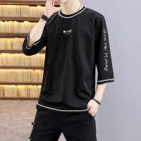 XZBT7321黑色 165/M 男士长袖T恤春夏季卫衣7七分袖中袖短袖体恤卫衣秋衣潮上衣服男装
