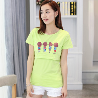 H1017-3绿色四个小人[短袖] M 哺乳衣外出辣妈款春秋装t恤外穿喂奶衣服上衣打底春装母乳浦乳期