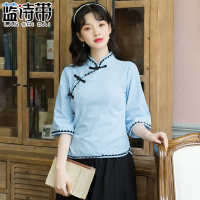 仅蓝色上衣608 M 民国风格复古女改良汉服女春秋古装唐装女中国风学生套装古风上衣