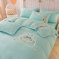 可爱兔-水绿 1.2m床单款[适合150x200被子]三件套 水洗棉被子四件套春季公主风床单被套床笠三件套床品学生宿舍被