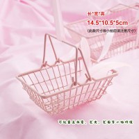 粉色迷你款 ins收纳篮子原木手柄复古铁艺篮水果杂物储物筐桌面收纳盒多功能