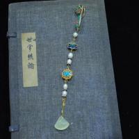 单个 松子落原创设计复古烧蓝景泰蓝天然岫玉挂坠汉服旗袍压襟挂件