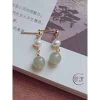 14K包金时光清浅耳环一对 轻古风耳环简约气质和田玉耳坠天然珍珠耳环精致秋冬耳饰妈妈耳钉