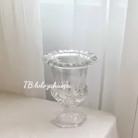 浮雕喇叭口花瓶 韩国ins复古浮雕玻璃花瓶插花花艺花器家居摆件水培咖啡店软装