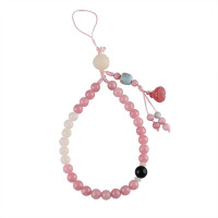 粉石西瓜晶莲蓬手机链 手作中国风貔貅寿山石创意短款手机链手腕绳手机壳挂链女菩提