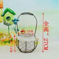 铁丝网圆形 小 铁艺手提花篮金属婚庆插花编织蓝摆件鲜花盆多肉篮子花器回礼篮子