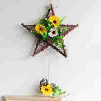 扶郎黄色原色五星 家饰春天装饰壁饰五星挂墙花篮仿真花艺套装假花卉挂篮墙壁挂饰室