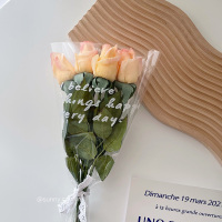 香槟5支(送包装袋+蕾丝) ins风手感保湿玫瑰仿真花假花高端绢花客厅装饰摆件餐桌花束摆设