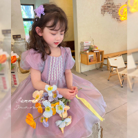 水仙紫 90cm 蛋卷mm女童连衣裙夏季儿童网纱蓬蓬裙小童夏装长裙宝宝短袖公主裙