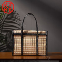 咖啡色30*15*20 竹篮子手提篮粽子月饼螃蟹水果香肠腊肉特产竹编方形包装竹篮礼盒