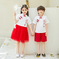 男童短袖+短裤 100cm 六一儿童演出服夏装男女童汉服小学生校服夏季中国民族风合唱服装