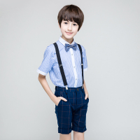 男童4件套:蓝短衬衫+格子短裤+蓝花点领结J04+背带 110cm 六一儿童表演服装合唱小学生男童小西装礼服女童蓬蓬裙