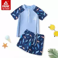 彩蓝[分体短袖款] 100码[建议身高95-105cm] 匹克儿童泳衣男童中大童分体防晒泳装夏季宝宝男孩游泳裤速干套装