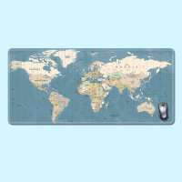 世界地图-蓝底 800x300mm 4mm 中国地图鼠标垫创意电脑键盘男超大世界科技桌垫复古工业游戏电竞