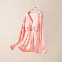 交叉莫代尔—粉色—长袖上衣 M 产后哺乳上衣外出月子服睡衣喂奶孕妇秋衣打底衫春秋冬季薄款夏季