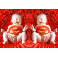 粉红色 40x60厘米 娃娃男宝宝海报双胞胎露鸟鸟婴儿画报图片写真可爱墙贴画孕妇胎教