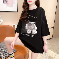 大阪半熊[黑色] M 婧麒孕妇装夏季短袖薄款t恤时尚宽松打底上衣五分袖遮屁股中长款