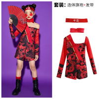 连体旗袍+发带 110 儿童中国风元旦演出服旗袍女童拜年服男童唐服走秀班服汉服表演服