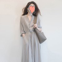 灰色 M 孕妇装春款衬衫灰色连衣裙秋季打底上衣女雪纺v领长裙子宽松显瘦