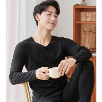 黑色无痕贴片保暖套装 M (建议100~125斤) 是 男士德绒无痕保暖内衣加绒加厚冬季秋衣秋裤贴片V领秋衣裤套装