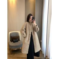 咖色 M IN BLUE 反季亏清!仅54件!秋冬长款菠萝纹泰迪绒毛毛外套大衣女