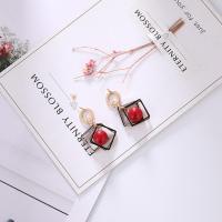 红色珍珠 韩国高档气质耳环几何方块韩版耳饰 时尚优雅樱桃大珠百搭耳钉