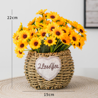 深灰色 小向日葵草编篮 花篮插花假花仿真花摆设客厅空调干花花束桌面花艺家居婚庆摆件花