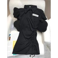 黑色 均码 特~韩版设计感抽绳褶皱修身显瘦连衣裙夏2022年休闲小个子短裙子