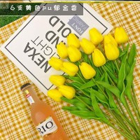 6支黄色郁金香 仿生花束郁金香粉色假花仿真花ins风拍照家庭装饰摆件花房间茶几