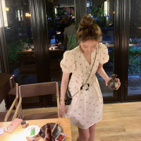 樱桃上衣 S 樱桃碎花泡泡袖连衣裙女夏季v领设计感小众别致甜辣气质洋气裙子