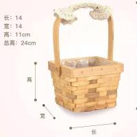 正方形手提花篮 中 积木木片花篮鲜花干花花艺插花迷你手提南瓜蓝藤编编织田园小篮子