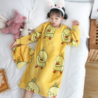 绒-小黄鸭# 120cm(12码 建议身高105-115cm 体重45斤左右) 女童珊瑚绒睡裙秋冬季套头儿童法兰绒家居裙