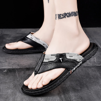 黑色 38 人字拖男大码47防滑46夏季男士凉鞋45室外个性牛皮沙滩皮凉拖鞋男