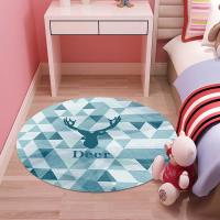 蓝色菱形鹿头 直径80cm 卡通圆形地毯儿童电脑椅子地垫可爱卧室吊篮垫子少女爬行毯魔法阵