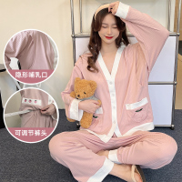 LQE-35930#粉色 L 月子服春秋季薄款孕妇睡衣怀孕期产后坐月子喂奶哺乳家居套装夏天