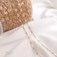 3mm方管+2mm金珠手工链 50厘米 保色14K包金水晶闪锆切面方管夹小金珠手工散链子diy首饰品配链条
