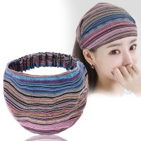 蓝系条纹 头巾女包头时尚民族风棉麻绣花宽发带遮白发头带头套帽子发饰发箍