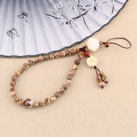 越南沉短款手机链 手工编织复古手机链越南沉木珠短款手腕绳防丢可拆卸中国风挂饰女