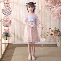 繁花短袖短裙(送头饰、眉心贴 、扇子) 100 六一节目服装胭脂妆儿童舞蹈服古风连衣裙女童汉服裙夏幼儿园女宝