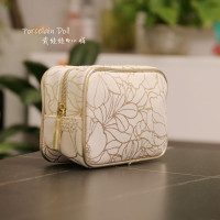 雅诗兰黛白金系列金色印花牡丹手拿包 化妆包收纳包小零钱包