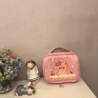 手提化妆包 粉蝴蝶结狗 创意卡通蝴蝶结卷毛狗大容量手提化妆包可爱时尚旅行洗漱收纳包