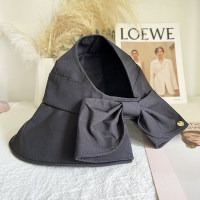 黑色 可调节55-60CM 黑胶大檐防晒空顶帽子女防紫外线无顶帽遮阳蝴蝶结扎马尾太阳帽夏